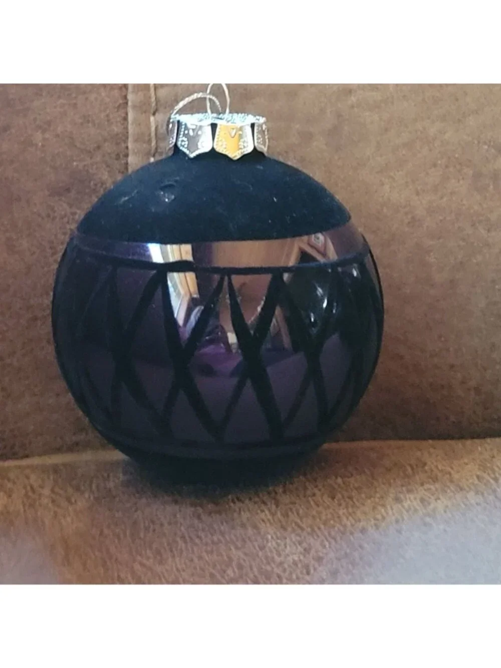Ornaments Set 14 With Black Texture Velvet & Glitter Intricate Pattern Christmas